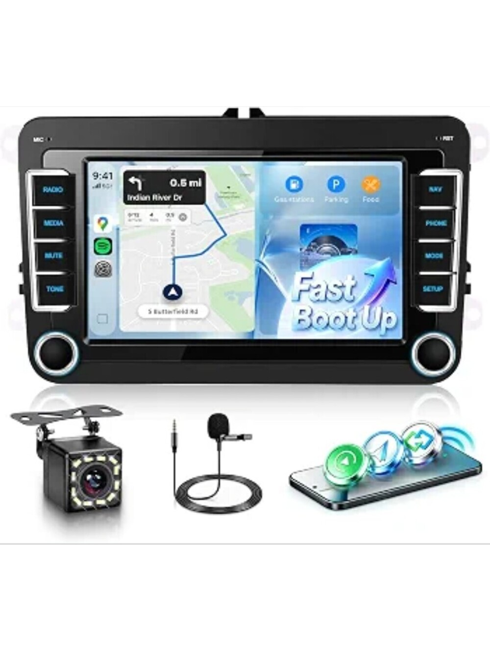 7" VW Car Stereo Wireless CarPlay Android Auto Backup Camera